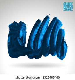 Blue brush stroke and texture. Grunge vector abstract hand - painted element. Underline and border design.
