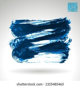 Blue brush stroke and texture. Grunge vector abstract hand - painted element. Underline and border design.