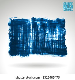 Blue brush stroke and texture. Grunge vector abstract hand - painted element. Underline and border design.