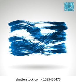 Blue brush stroke and texture. Grunge vector abstract hand - painted element. Underline and border design.