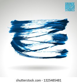 Blue brush stroke and texture. Grunge vector abstract hand - painted element. Underline and border design.