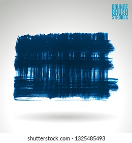 Blue brush stroke and texture. Grunge vector abstract hand - painted element. Underline and border design.