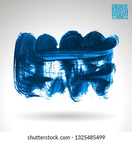 Blue brush stroke and texture. Grunge vector abstract hand - painted element. Underline and border design.