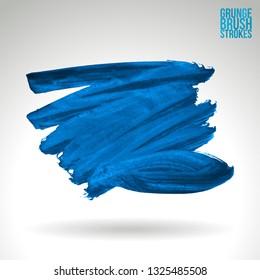 Blue brush stroke and texture. Grunge vector abstract hand - painted element. Underline and border design.