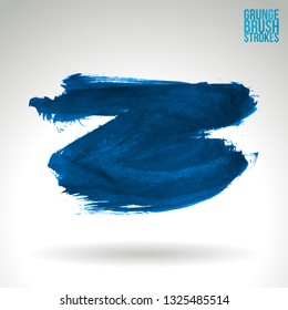 Blue brush stroke and texture. Grunge vector abstract hand - painted element. Underline and border design.