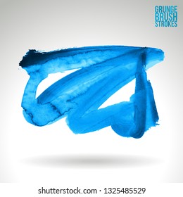 Blue brush stroke and texture. Grunge vector abstract hand - painted element. Underline and border design.