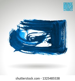 Blue brush stroke and texture. Grunge vector abstract hand - painted element. Underline and border design.