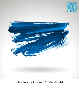 Blue brush stroke and texture. Grunge vector abstract hand - painted element. Underline and border design.