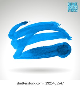 Blue brush stroke and texture. Grunge vector abstract hand - painted element. Underline and border design.