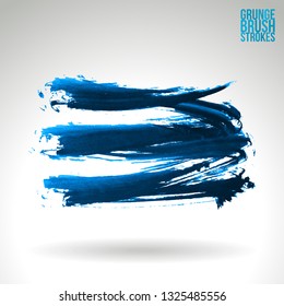 Blue brush stroke and texture. Grunge vector abstract hand - painted element. Underline and border design.