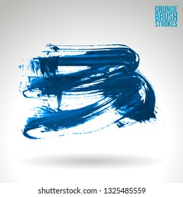 Blue brush stroke and texture. Grunge vector abstract hand - painted element. Underline and border design.