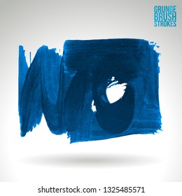 Blue brush stroke and texture. Grunge vector abstract hand - painted element. Underline and border design.