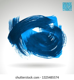 Blue brush stroke and texture. Grunge vector abstract hand - painted element. Underline and border design.