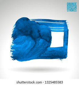Blue brush stroke and texture. Grunge vector abstract hand - painted element. Underline and border design.