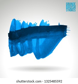 Blue brush stroke and texture. Grunge vector abstract hand - painted element. Underline and border design.