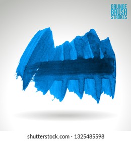 Blue brush stroke and texture. Grunge vector abstract hand - painted element. Underline and border design.