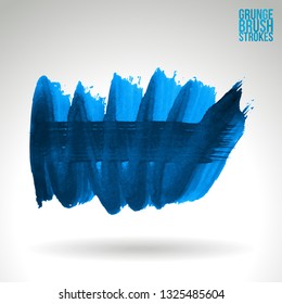 Blue brush stroke and texture. Grunge vector abstract hand - painted element. Underline and border design.