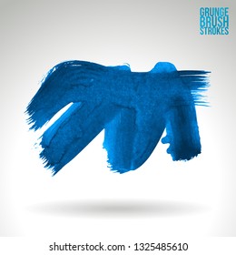 Blue brush stroke and texture. Grunge vector abstract hand - painted element. Underline and border design.