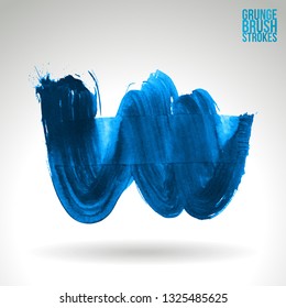 Blue brush stroke and texture. Grunge vector abstract hand - painted element. Underline and border design.
