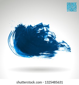 Blue brush stroke and texture. Grunge vector abstract hand - painted element. Underline and border design.