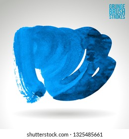 Blue brush stroke and texture. Grunge vector abstract hand - painted element. Underline and border design.