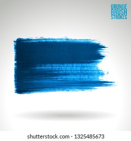 Blue brush stroke and texture. Grunge vector abstract hand - painted element. Underline and border design.