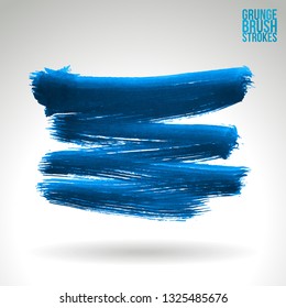 Blue brush stroke and texture. Grunge vector abstract hand - painted element. Underline and border design.