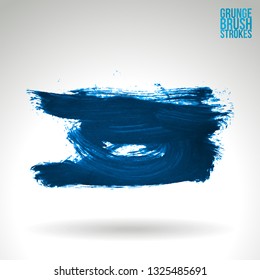 Blue brush stroke and texture. Grunge vector abstract hand - painted element. Underline and border design.