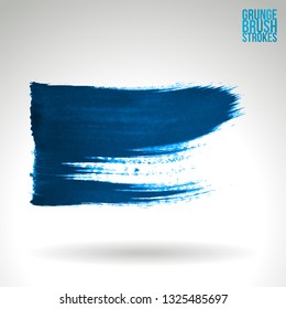 Blue brush stroke and texture. Grunge vector abstract hand - painted element. Underline and border design.