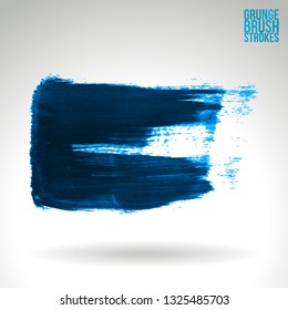 Blue brush stroke and texture. Grunge vector abstract hand - painted element. Underline and border design.