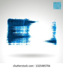 Blue brush stroke and texture. Grunge vector abstract hand - painted element. Underline and border design.