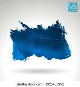 Blue brush stroke and texture. Grunge vector abstract hand - painted element. Underline and border design.