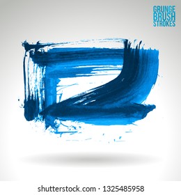 Blue brush stroke and texture. Grunge vector abstract hand - painted element. Underline and border design.