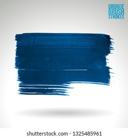 Blue brush stroke and texture. Grunge vector abstract hand - painted element. Underline and border design.