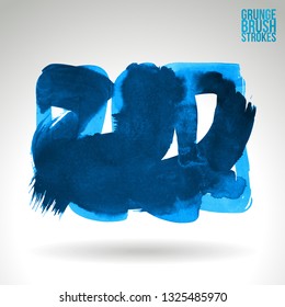 Blue brush stroke and texture. Grunge vector abstract hand - painted element. Underline and border design.