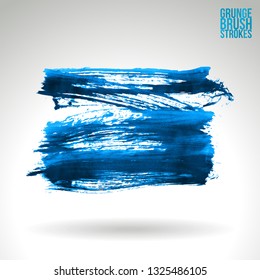 Blue brush stroke and texture. Grunge vector abstract hand - painted element. Underline and border design.