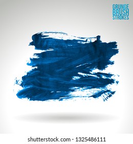 Blue brush stroke and texture. Grunge vector abstract hand - painted element. Underline and border design.