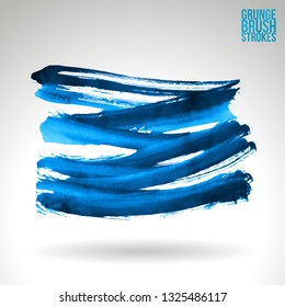 Blue brush stroke and texture. Grunge vector abstract hand - painted element. Underline and border design.