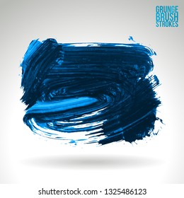 Blue brush stroke and texture. Grunge vector abstract hand - painted element. Underline and border design.
