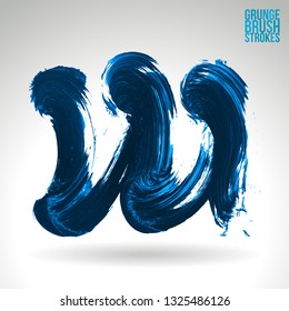 Blue brush stroke and texture. Grunge vector abstract hand - painted element. Underline and border design.