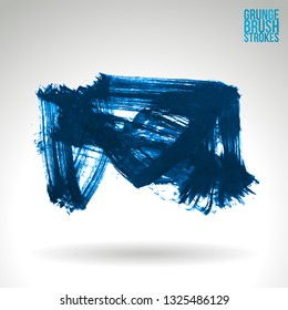 Blue brush stroke and texture. Grunge vector abstract hand - painted element. Underline and border design.