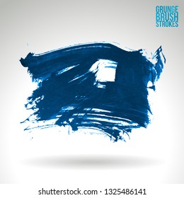 Blue brush stroke and texture. Grunge vector abstract hand - painted element. Underline and border design.