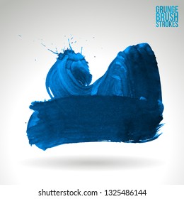 Blue brush stroke and texture. Grunge vector abstract hand - painted element. Underline and border design.