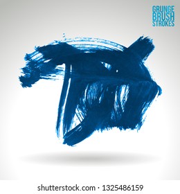 Blue brush stroke and texture. Grunge vector abstract hand - painted element. Underline and border design.