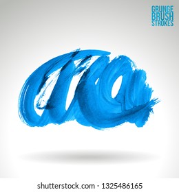 Blue brush stroke and texture. Grunge vector abstract hand - painted element. Underline and border design.