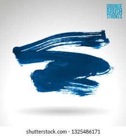 Blue brush stroke and texture. Grunge vector abstract hand - painted element. Underline and border design.