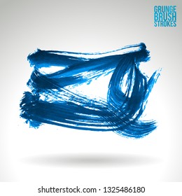 Blue brush stroke and texture. Grunge vector abstract hand - painted element. Underline and border design.
