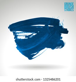 Blue brush stroke and texture. Grunge vector abstract hand - painted element. Underline and border design.
