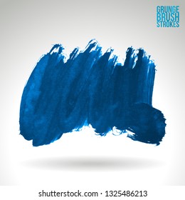Blue brush stroke and texture. Grunge vector abstract hand - painted element. Underline and border design.