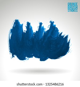 Blue brush stroke and texture. Grunge vector abstract hand - painted element. Underline and border design.